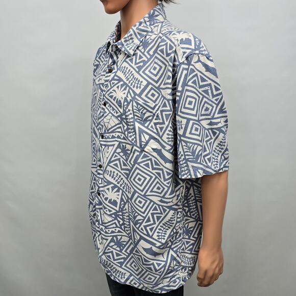 Quiksilver Waterman Shirt Shark Wave Geo Print Short Sleeve XL Comfort fit Blue - Picture 5 of 12